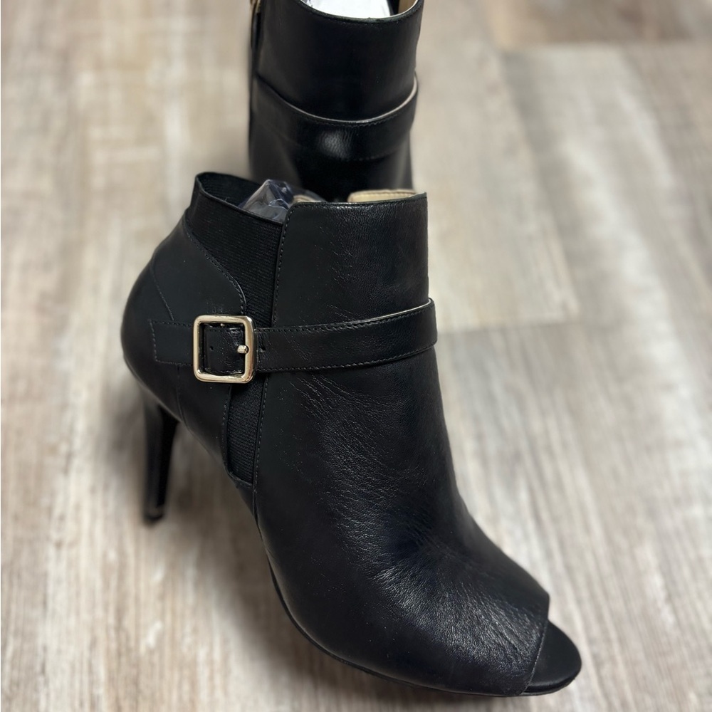 Marc Fisher Peep Toe Black Ankle Booties with Buckle